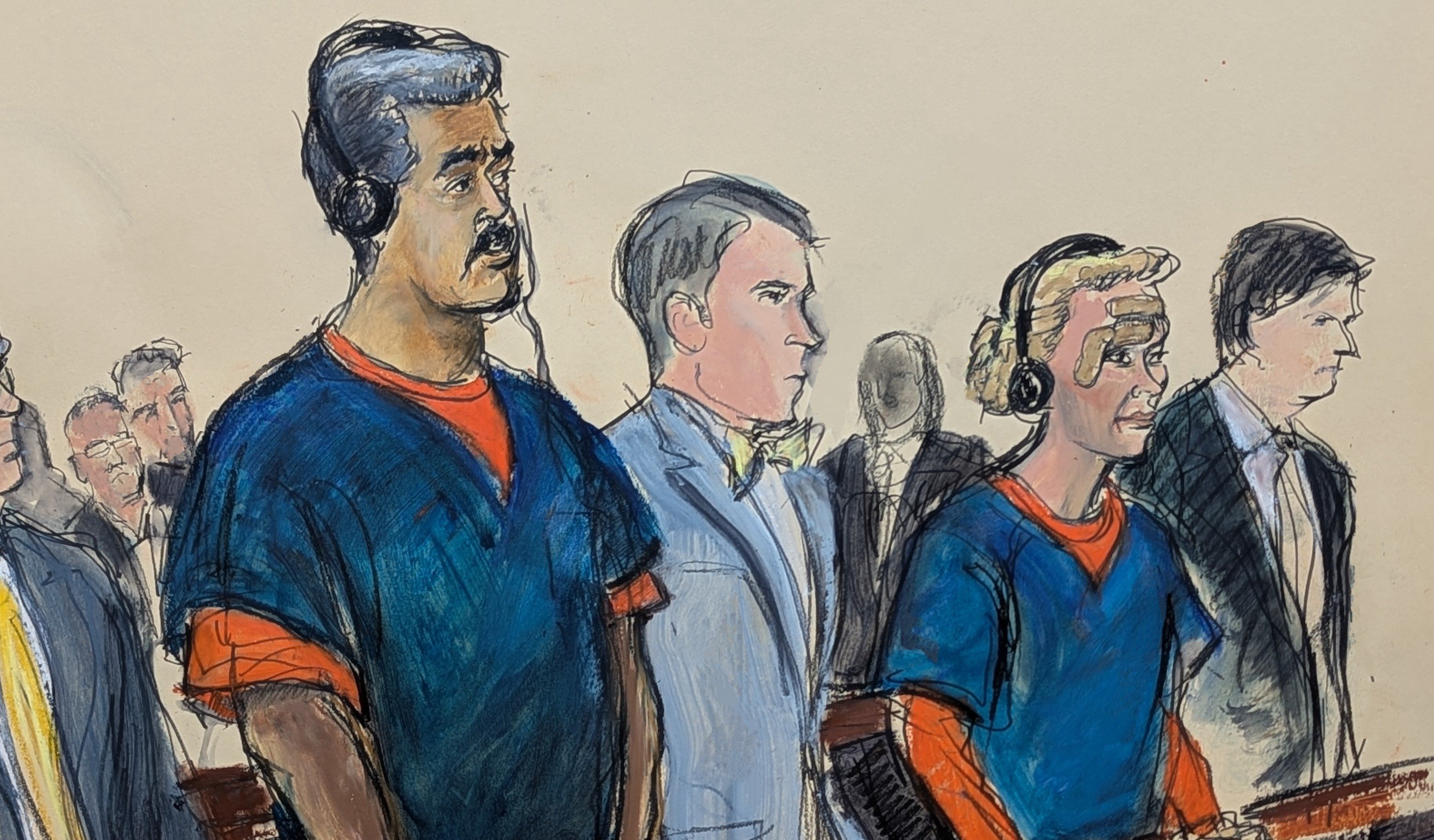 Sketches show Nicolás Maduro and Cilia Flores inside courtroom in New York
