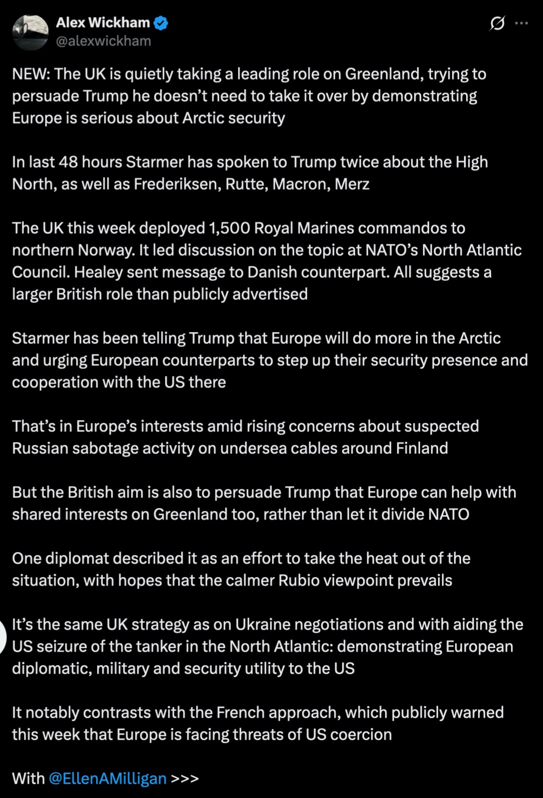 Starmer / NATO Panic About Trump’s Move on Greenland 

https://x.com/alexwickham/status/200966684439...