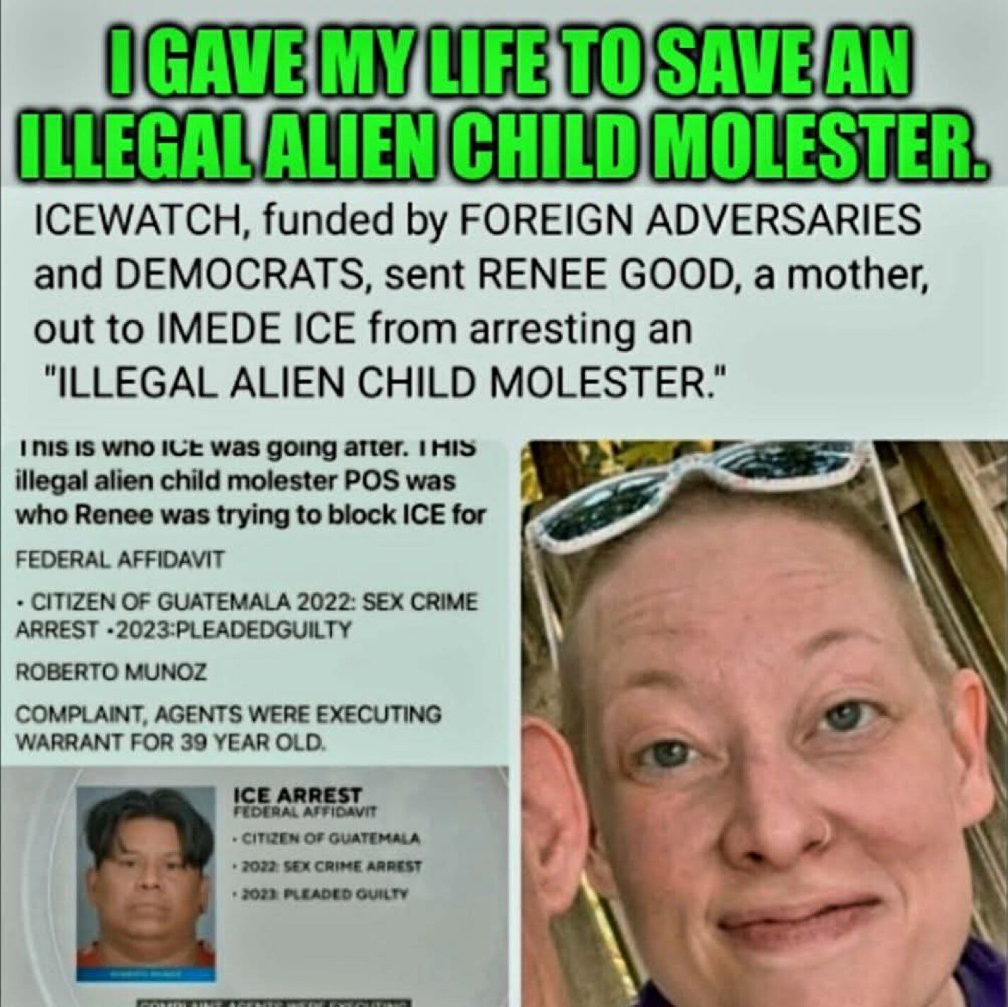 Just Saying!🤔😎She gave her life for an illegal. An illegal alien child molester. 

That says more ...
