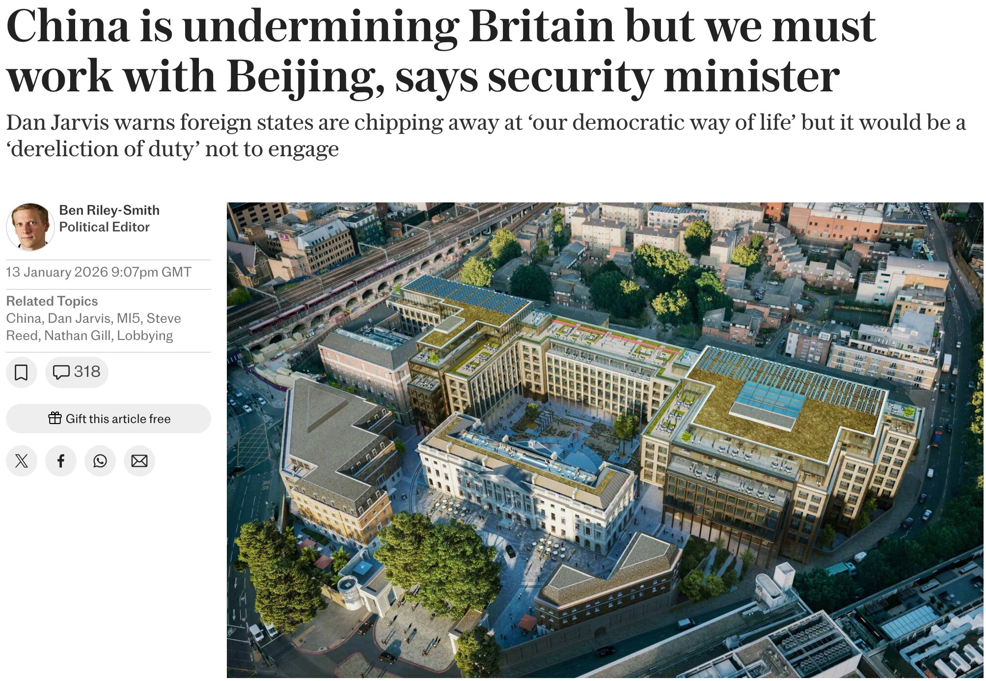 UK Security Minister Dan Jarvis warned that the CCP is attempting to influence and undermine British...