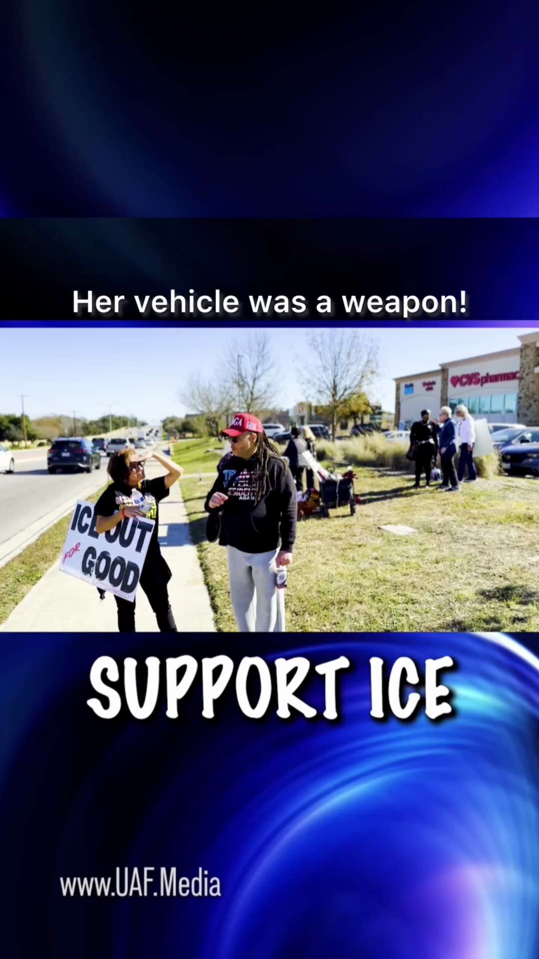 She smashed the gas!
What do you think she could see?
Anti-ICE protester in Texas 