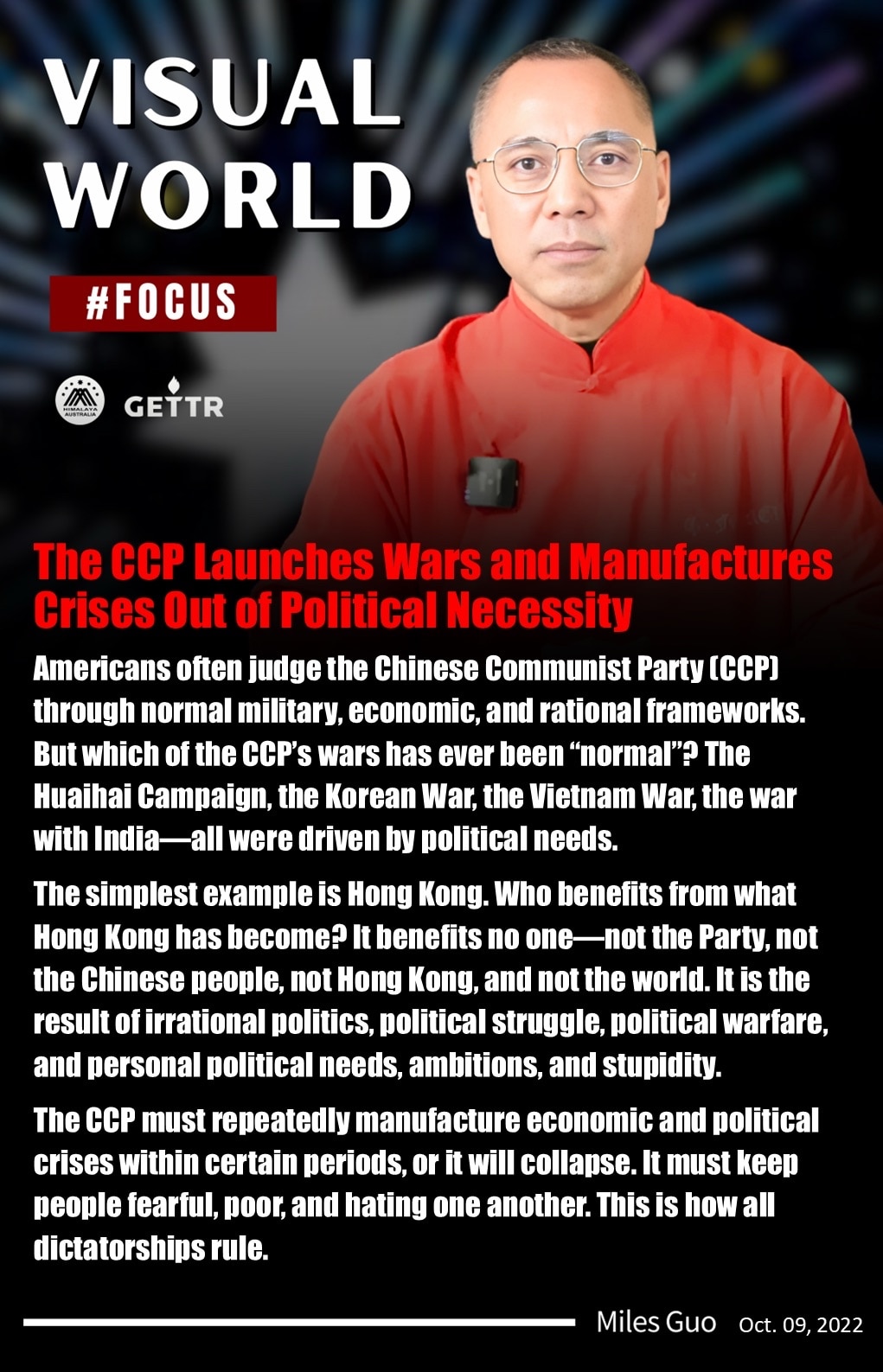【VISUAL WORLD】-FOCUS

The CCP Launches Wars and Manufactures Crises Out of Political Necessity
中共发动战...