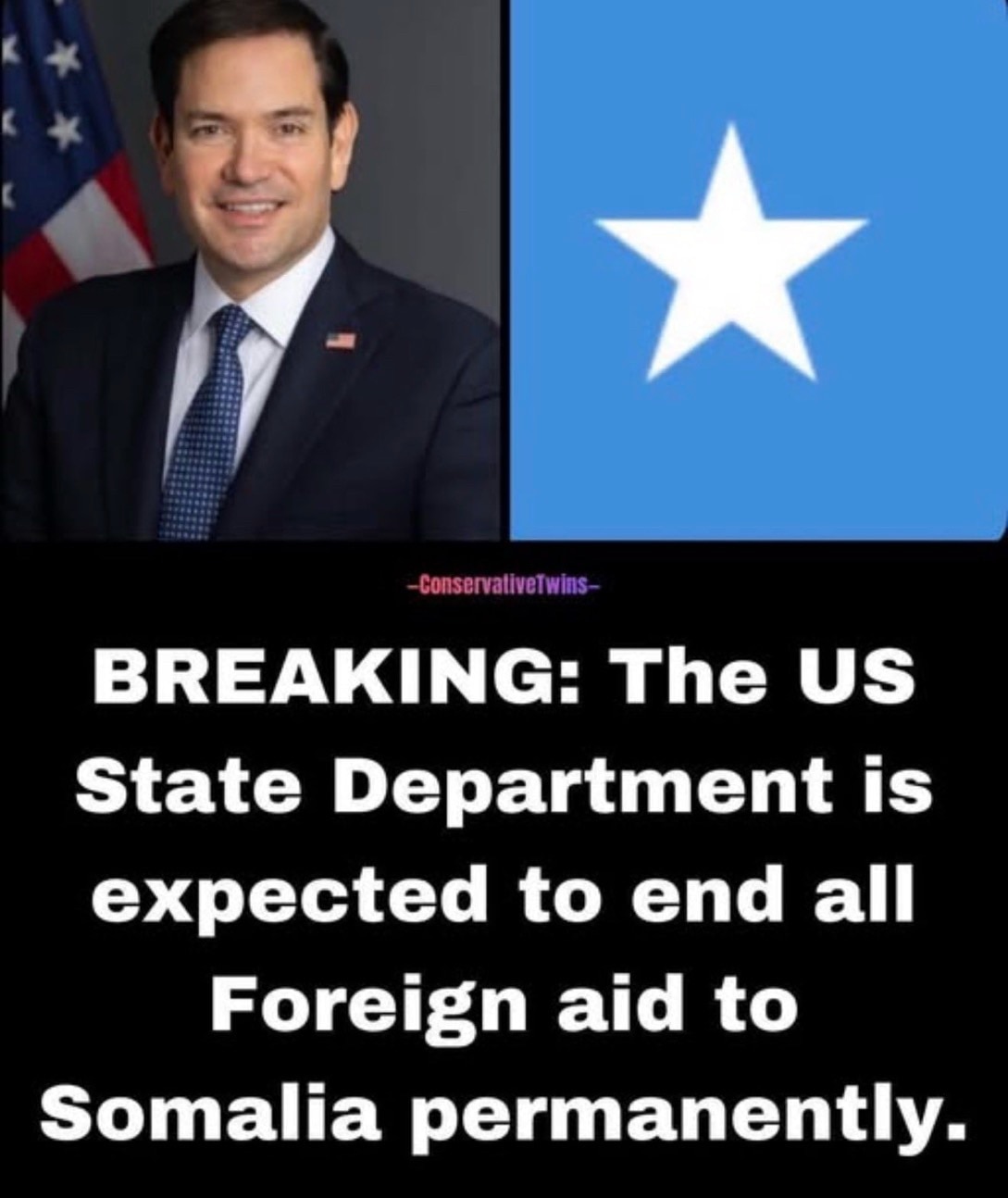 The U.S. State Department 
The U.S. Will End All Foreign Aid to Somalia 🇸🇴 Permanently…