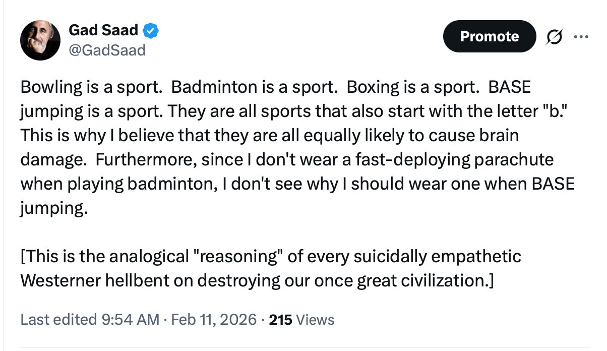 View Gad Saad's post on GETTR. Join the discussion, share your thoughts, and connect with the community.