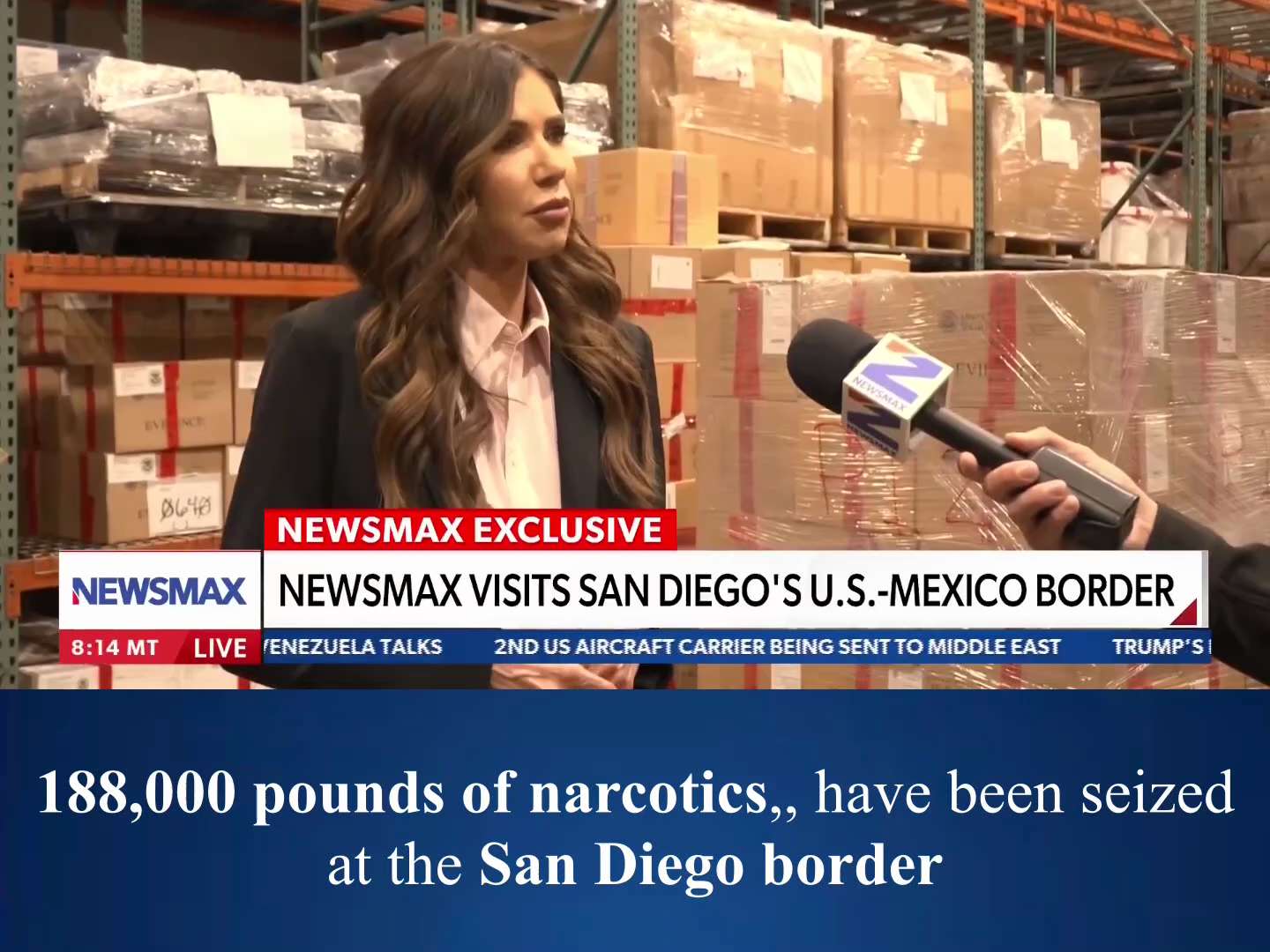 🚨 EXCLUSIVE: DHS Secretary Kristi Noem told NEWSMAX that over 188,000 pounds of narcotics, includin...