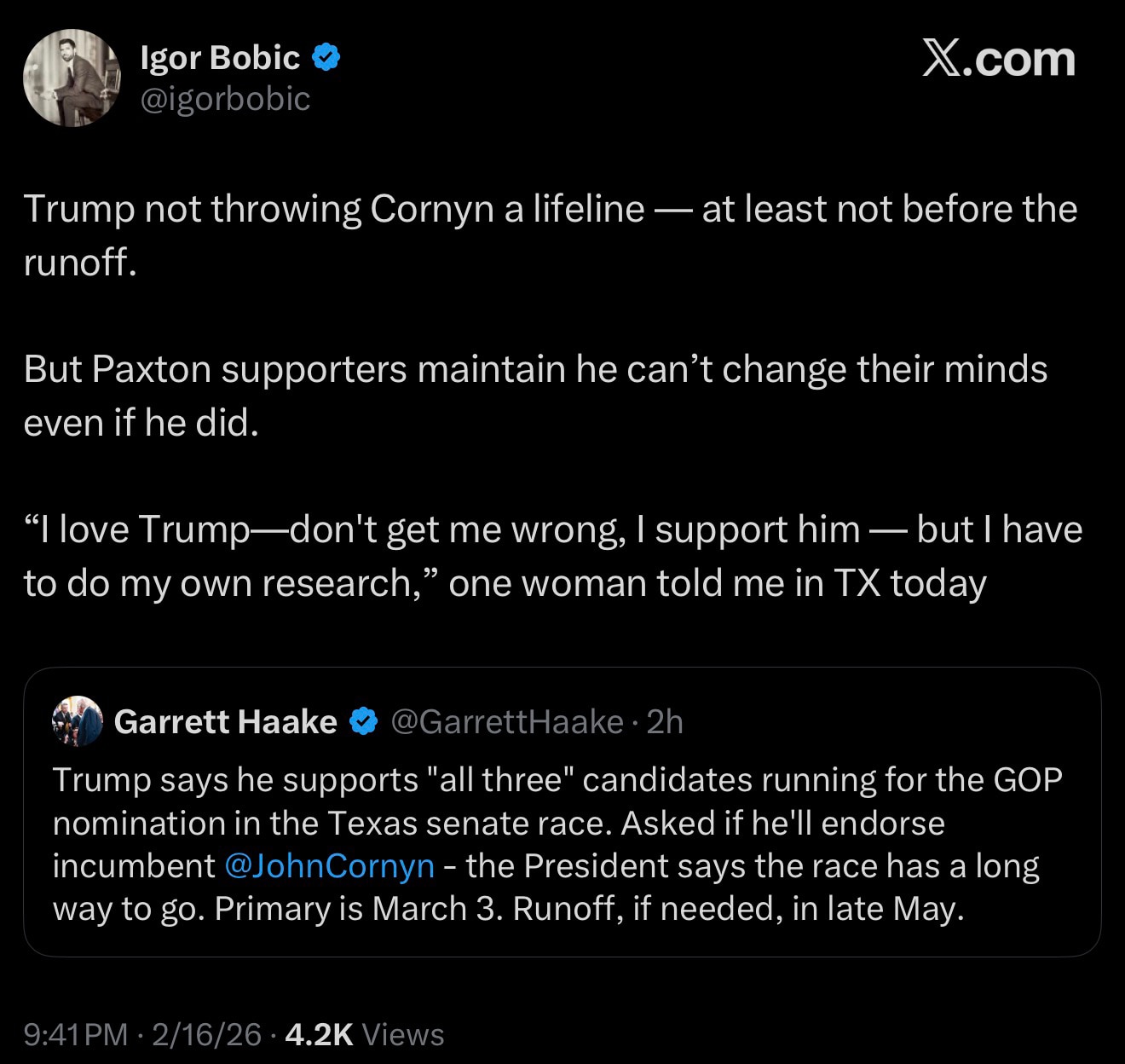 Paxton Voters Dig In

https://x.com/igorbobic/status/2023588695564026320?s=46