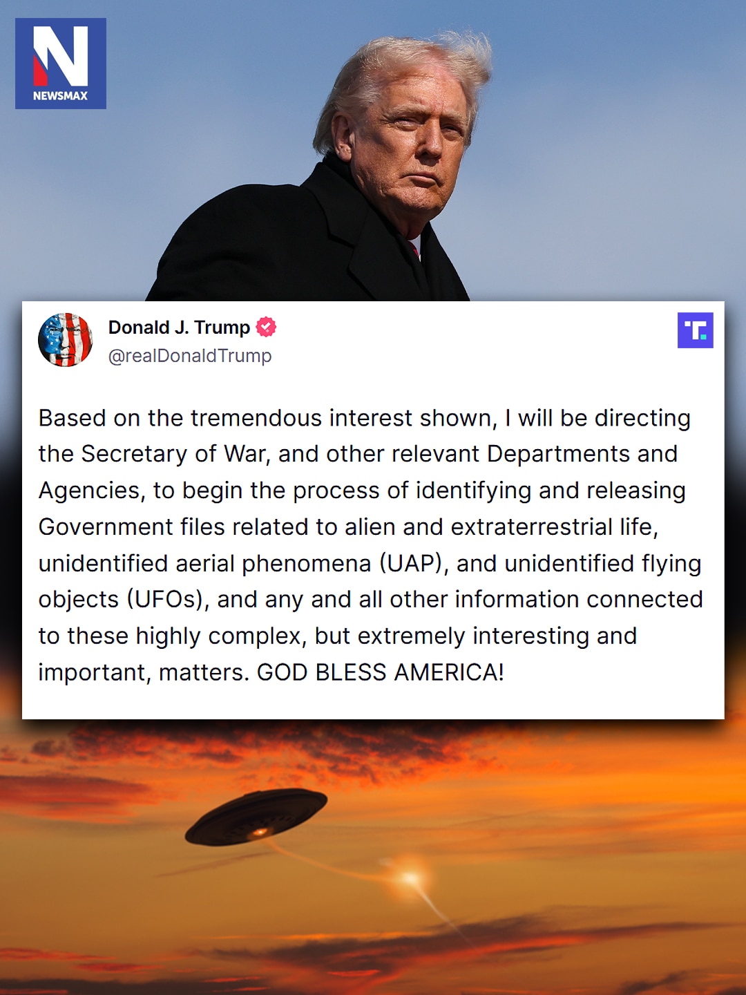 SPACE OUT: President Trump says he'll order the release of files on UFOs, alien life and other items...