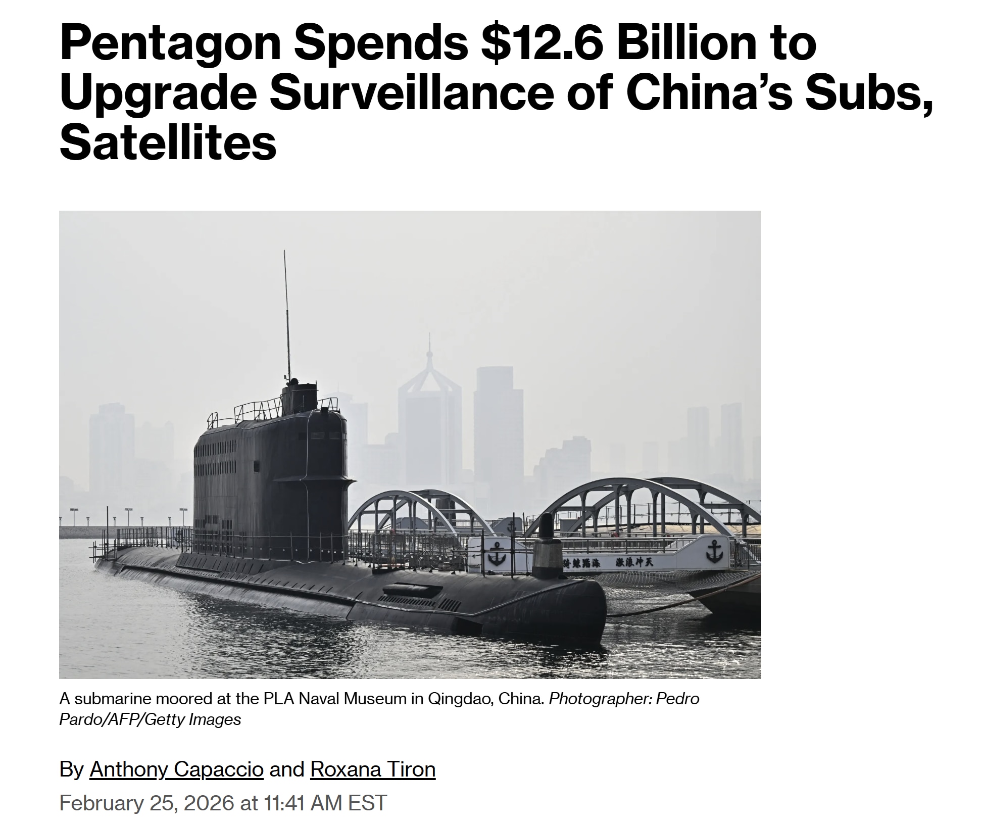 【美国之声--五角大楼斥资126亿美元升级对中共国潜艇和卫星的监视能力】2026年2月25日《彭博》：

五角大楼计划额外投入126亿美元，用于加强对中共国军事行动、潜艇和卫星的监视。

这笔资金旨在...