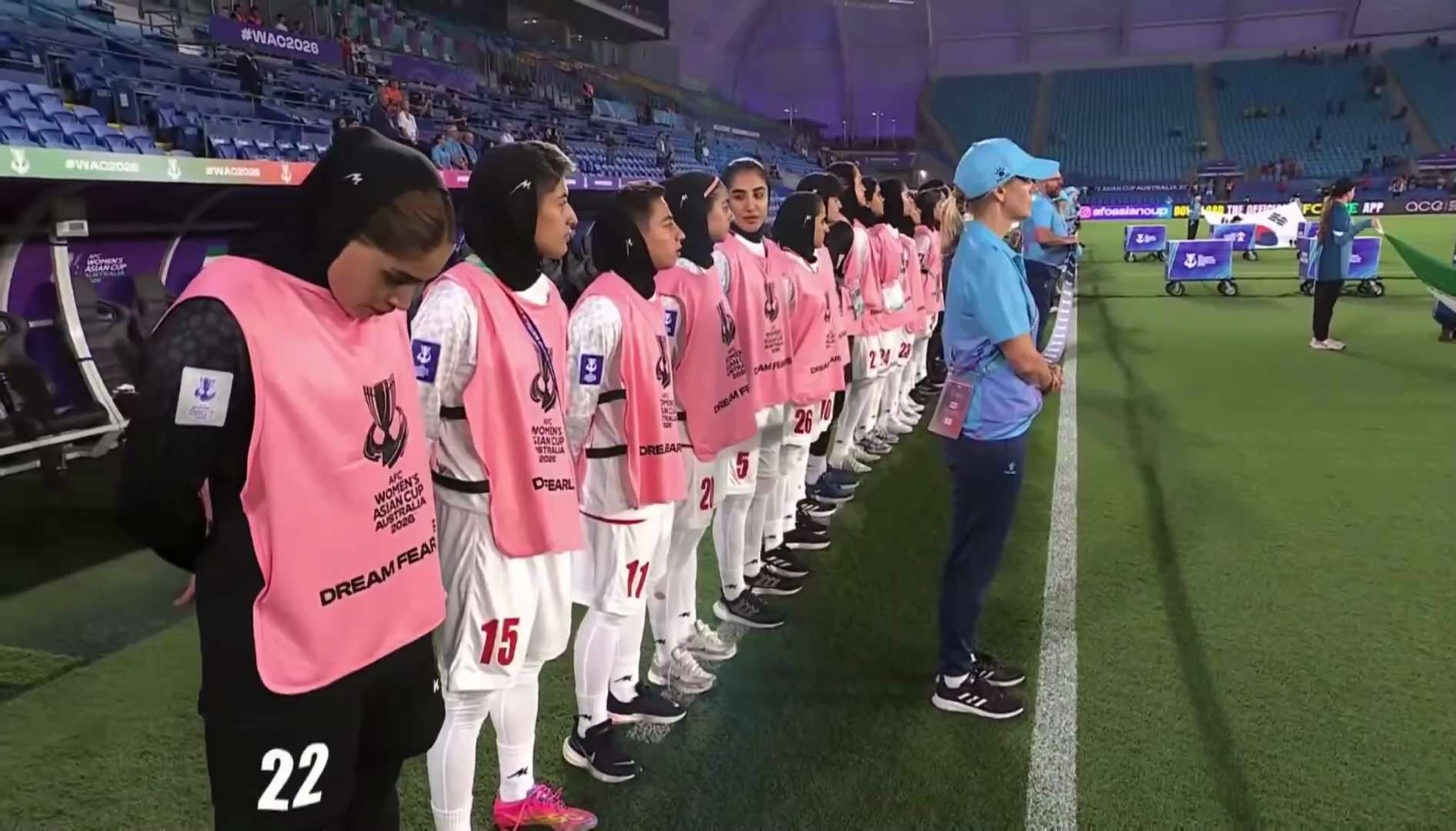 Mar. 2 - Iran's women's national football team stood in silence, refusing to sing the Islamic Republ...