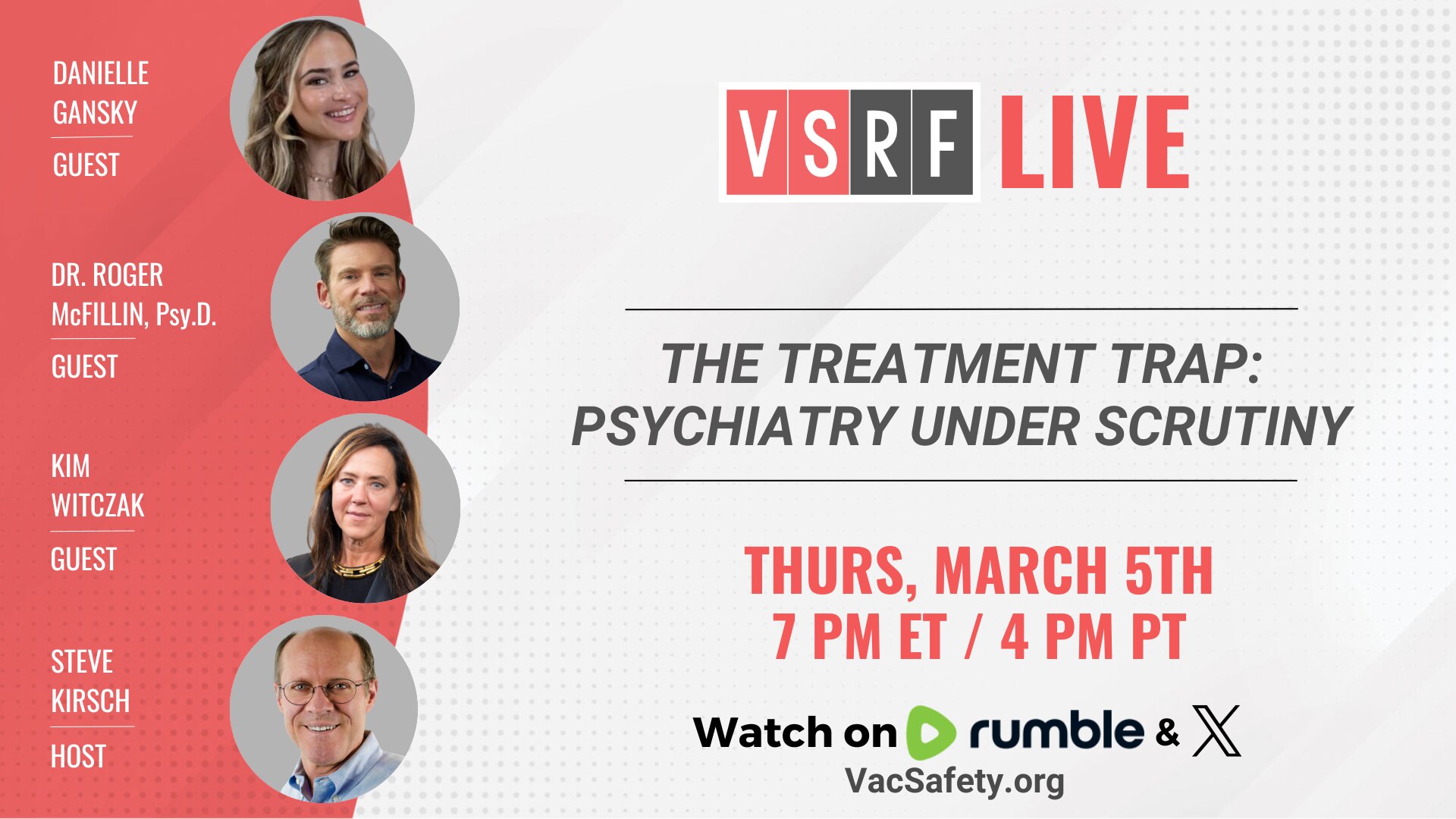TONIGHT on VSRF Live 

Mental health. Suicide. Psychiatric drugs.

Steve sits down with Kim Witczak,...