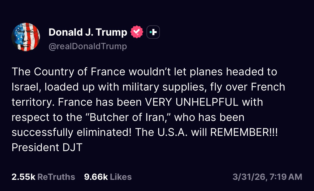 POTUS: The Country of France wouldn’t let planes headed to Israel, loaded up with military supplies,...