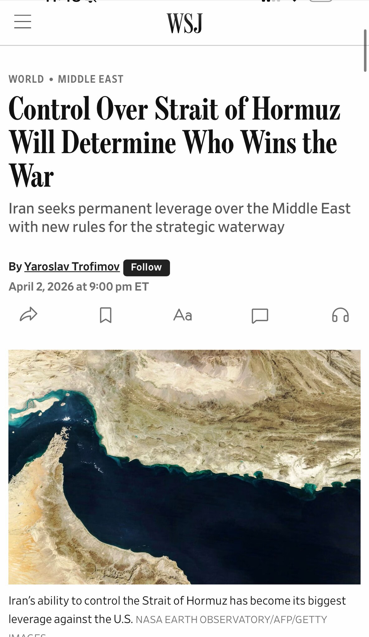 “To the Iranians, the Strait of Hormuz now matters more than the nuclear program. The nuclear progra...