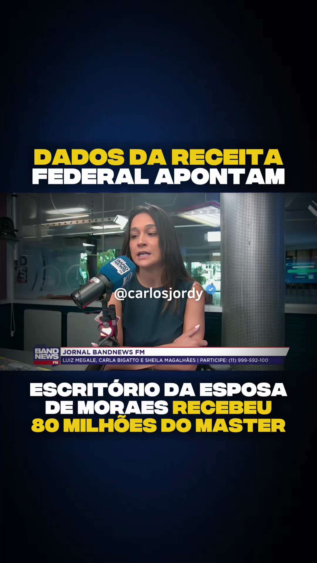 Mais uma bomba no colo de Moraes. O escritório da esposa dele recebeu R$ 80 milhões segundo dados da...