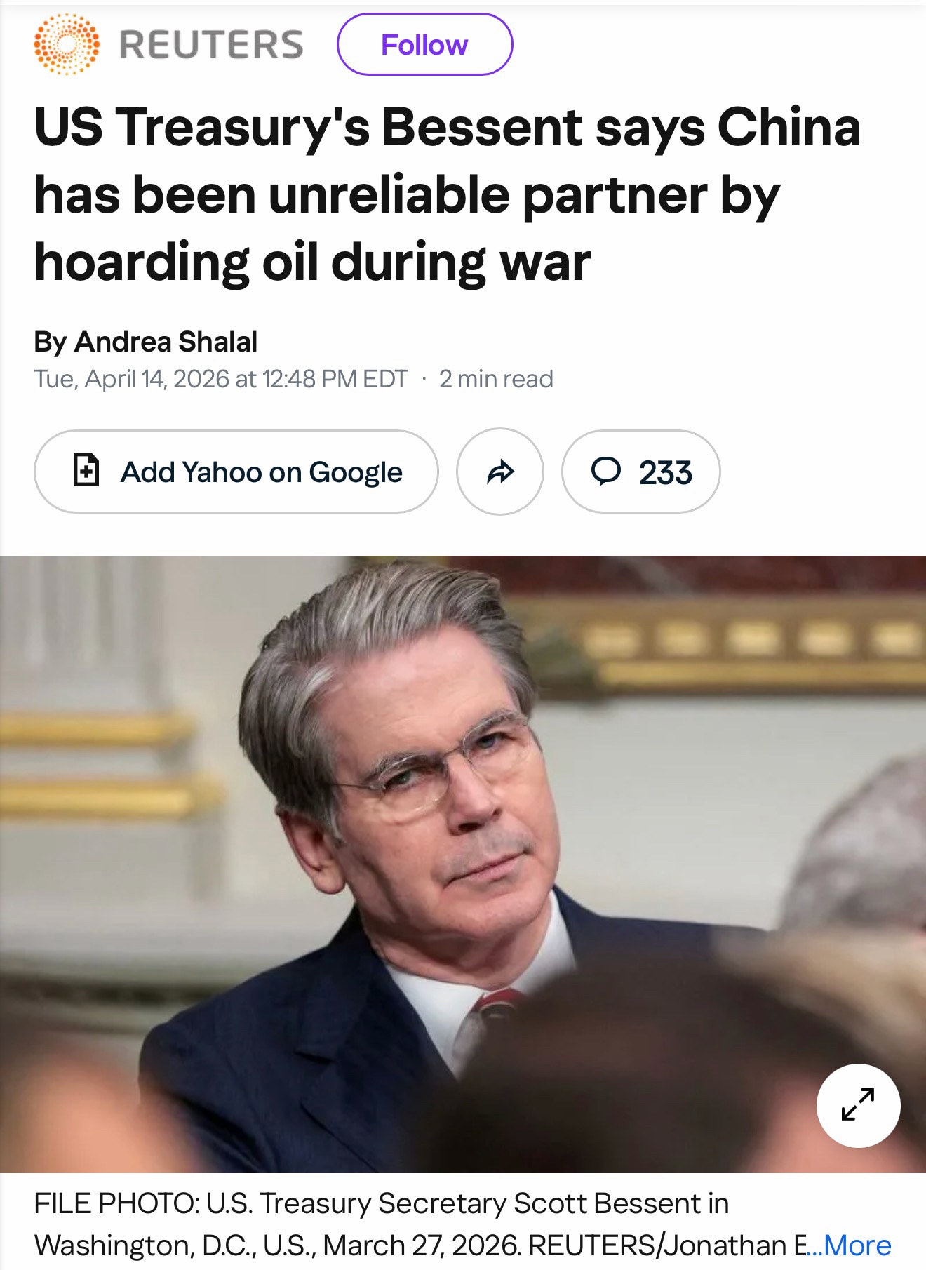 "’China has been an unreliable global partner three times in the past five years; once during COVID,...