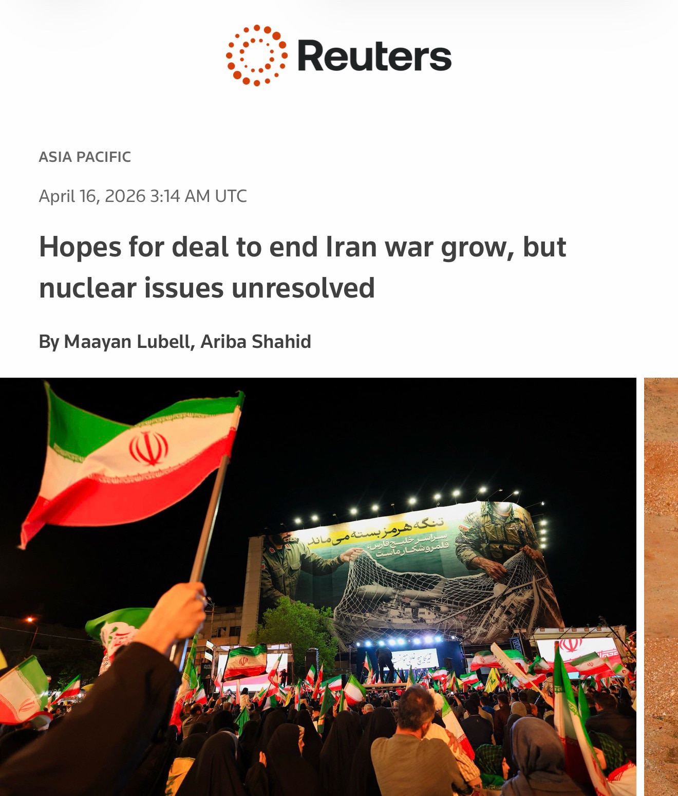 “A senior Iranian official ​told Reuters on Thursday that the trip had led to greater hopes for a se...