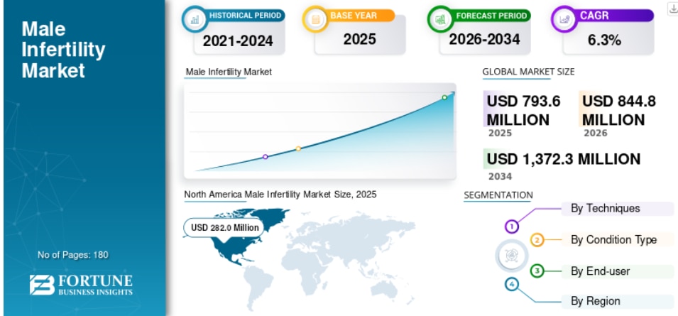男性不妊市場：主要企業、イノベーション、および予測（2026-2034年）

Fortune Business Insightsによると、世界の男性不妊治療市場は2025年に7億9360万米ドルと評価...