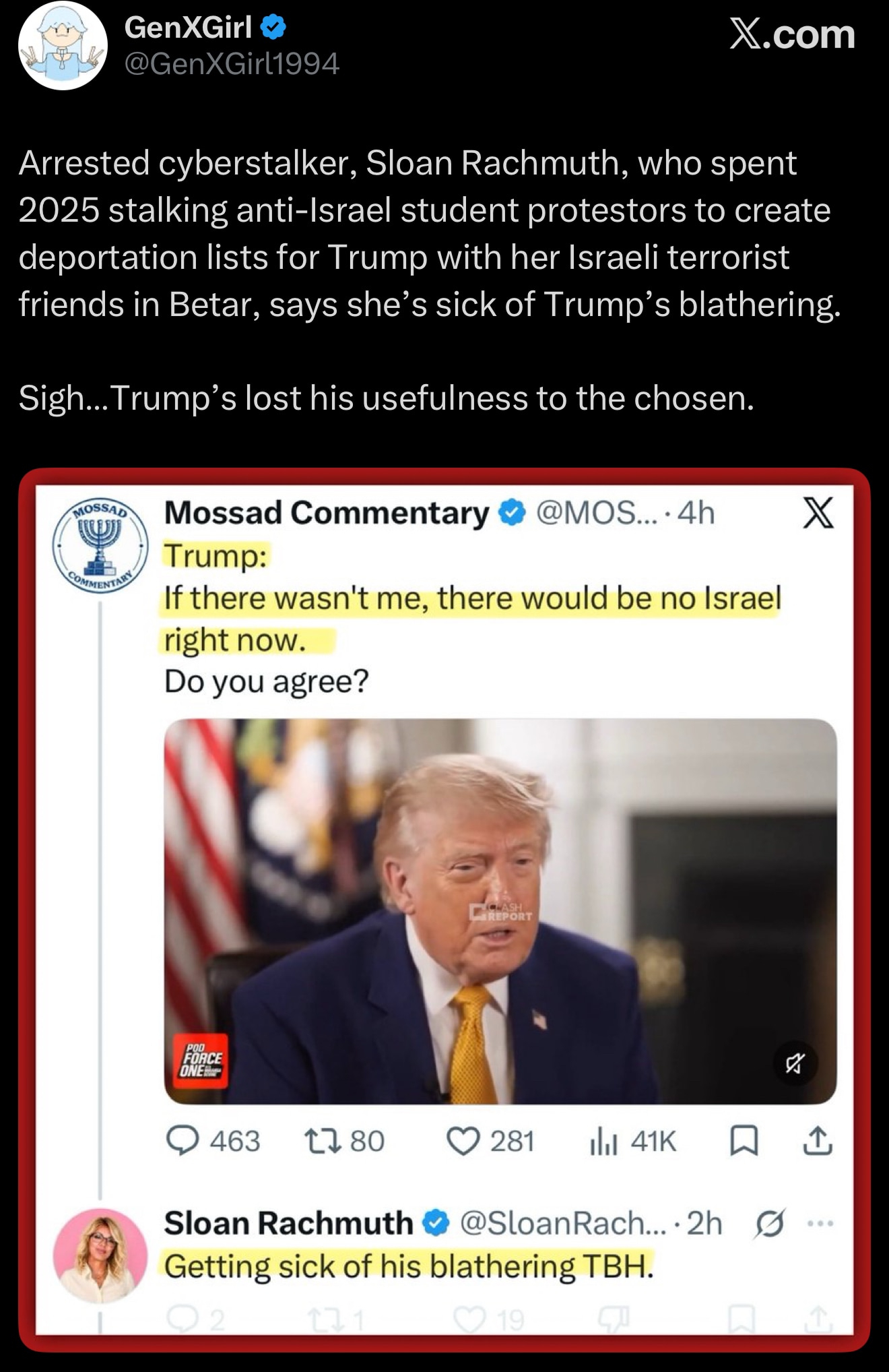 President Trump Speaks the Truth and ‘Israel First’ Gets Nasty 

https://x.com/genxgirl1994/status/2...