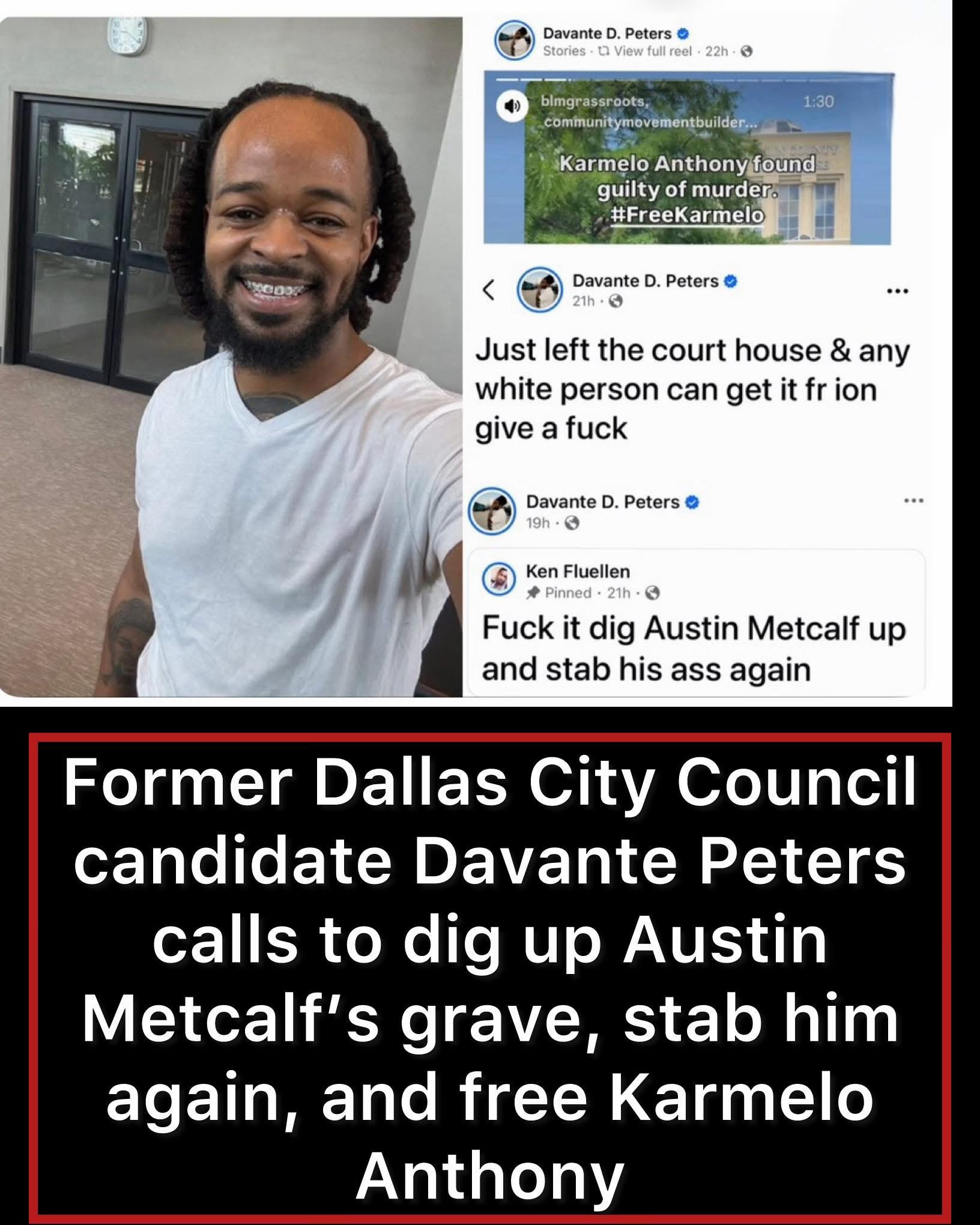 Former Dallas City Council candidate Davante Peters is now under fire after reportedly calling to di...