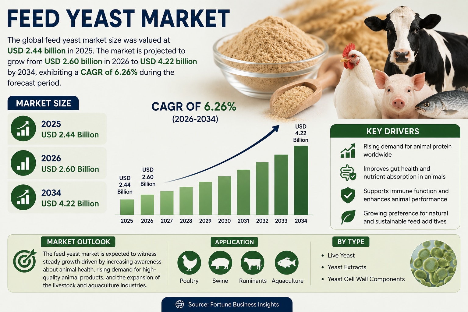 Global Feed Yeast Market to Reach USD 4.22 Billion by 2034

According to Fortune Business Insights, ...