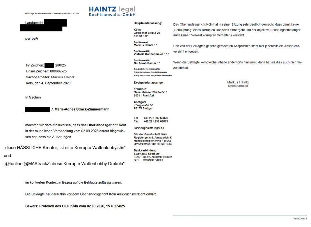 Rechtsanwalt #MarkusHaintz auf #𝕏: 
StraZi verliert am OLG Köln und "So Done" ist um 10.828,64 Euro...
