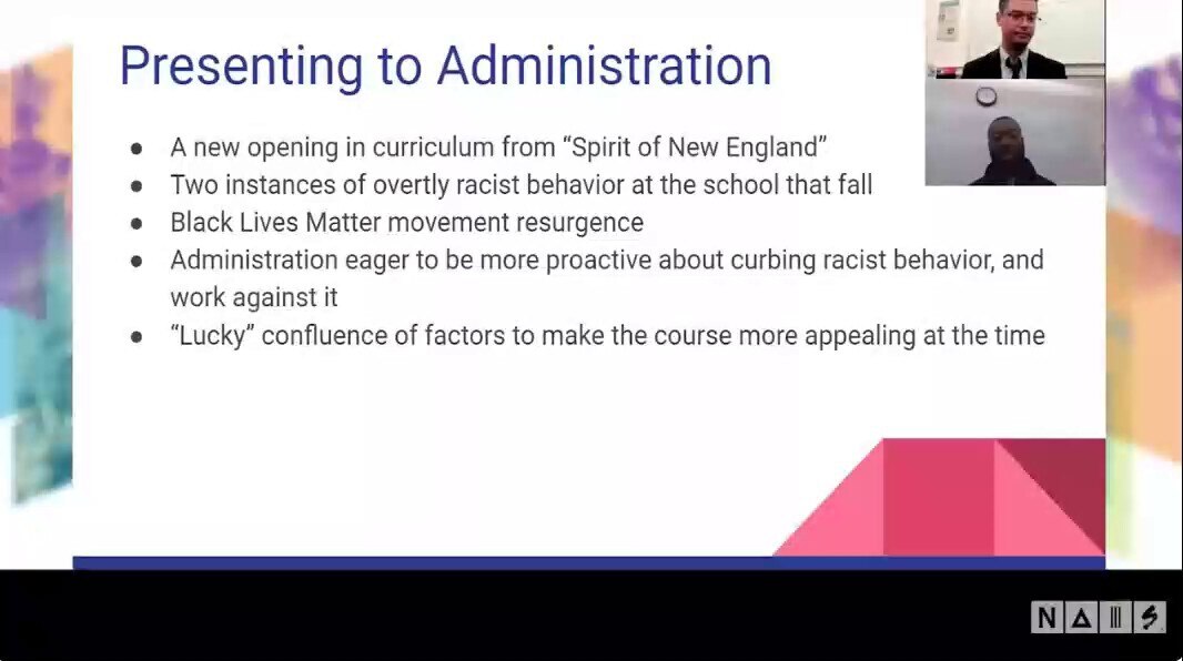 The teachers describe the "lucky confluence of factors" greasing the wheels for administrative approval of their class. National media frenzies combined with allegations within the school create a privileged environment for rapid adoption of these ideology-driven courses. 4/