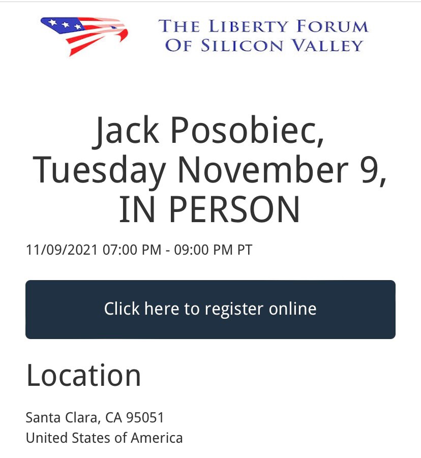 BREAKING: 

I will be speaking in Silicon Valley this Tuesday night at the Liberty Forum and I am not holding back

See you there! 
bit.ly/PosoInPerson