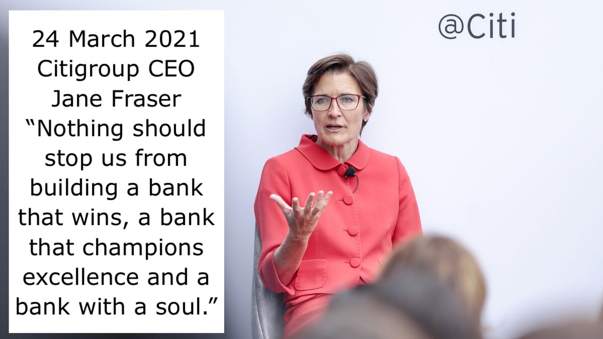 Citigroup to fire unvaccinated staff by the end of Jan ‘22. In March new CEO said she was building a...