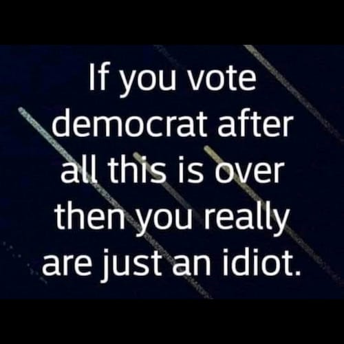 never ever vote Democrat they are the cancer.!   PRESIDENT   Trump FOR EVER!