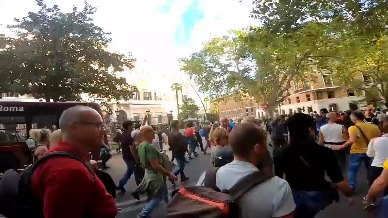 'Forza Brandon!' Demonstrators in Rome chant "F*CK Joe Biden" as they move past the US embassy in It...