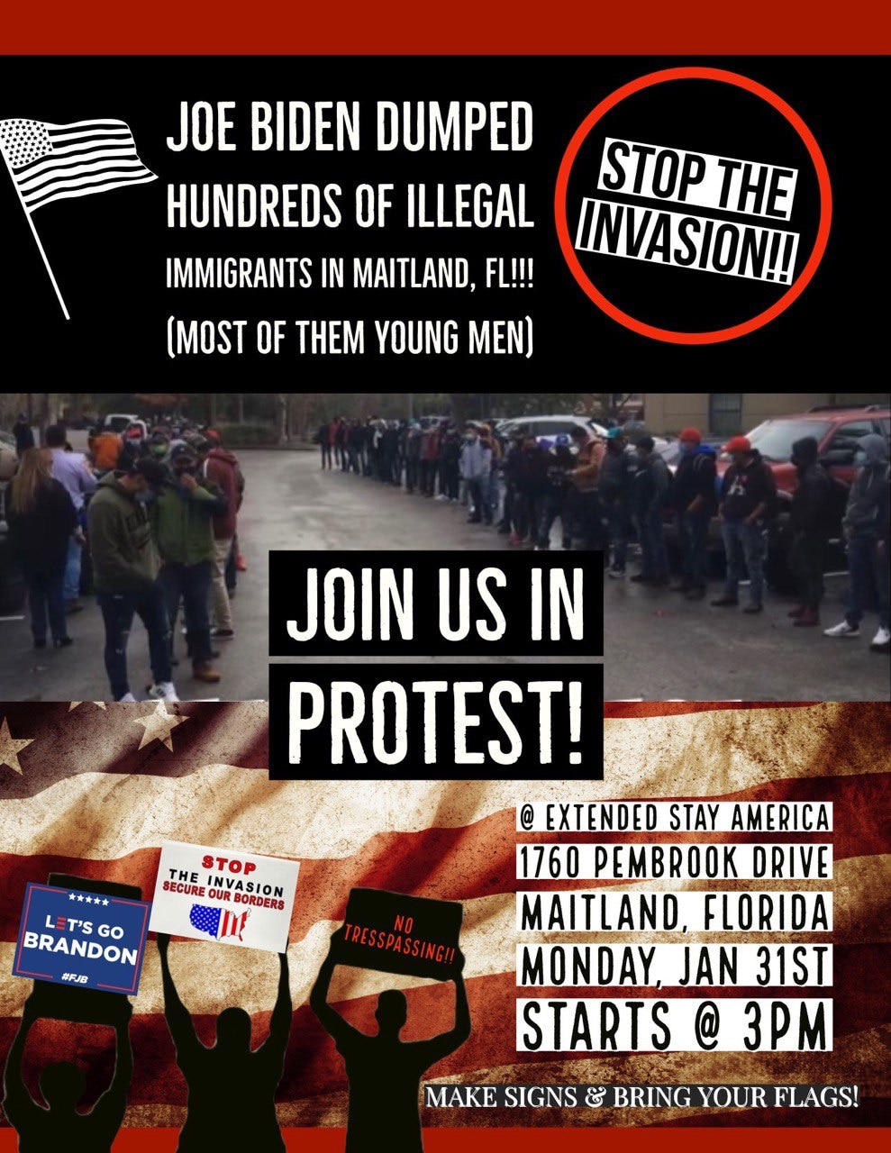 TODAY: Local Patriots in Florida have organized a protest scheduled for 3 pm EST  outside of the Extended Stay hotel in Maitland, FL where 4 busses of illegal aliens were dropped off.   👇🏻     