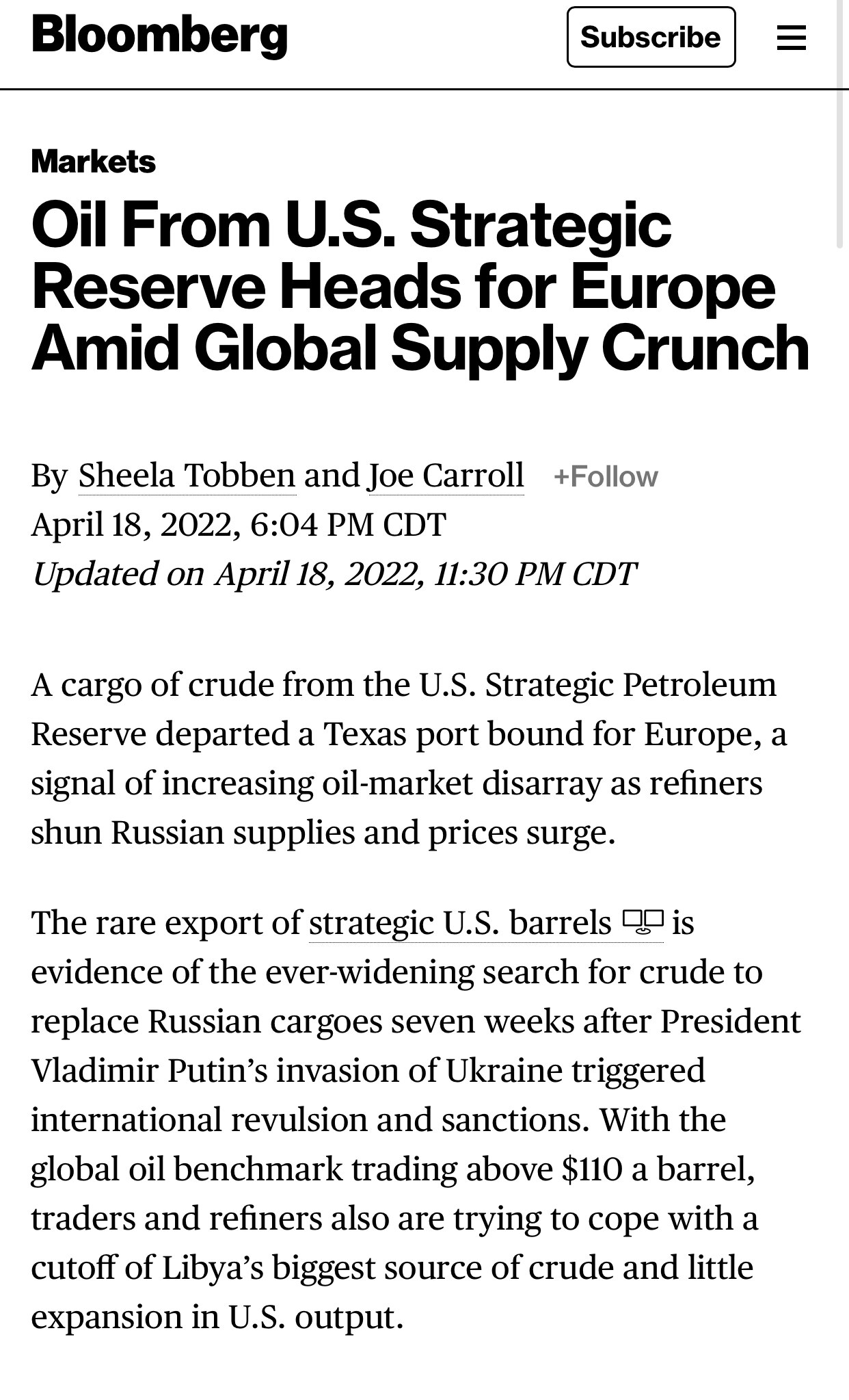 Why in the FCK are we giving our strategic oil reserves to Europe instead of ourselves to help US ci...