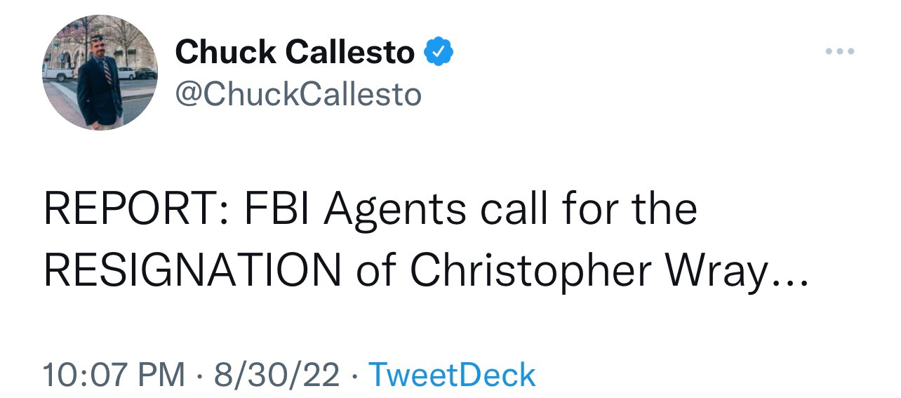 Boom! 
Honest FBI Agents Are Sick Of Corrupt Wray & His BS! 

AG Maverick Garland Needs To Be Remove...
