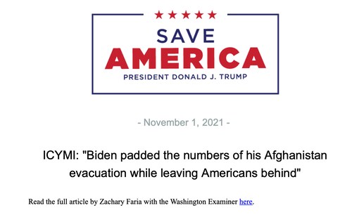 President Trump shares article:

ICYMI: "Biden padded the numbers of his Afghanistan evacuation whil...