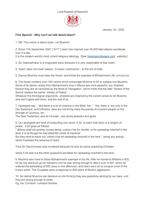 Have you noticed that if you try to talk about Islam in public, you are accused of 'Islamophobia' ? I am the only Member of our Parliament who tries to talk about it honestly.
So, to provoke discussion, herewith some of its problems, in 18 bullet points.