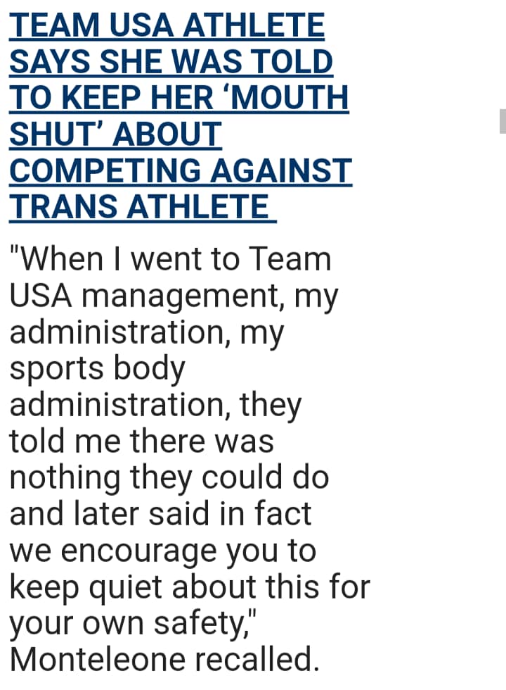Keep quiet about it for your own safety? Were troon males going to beat her up? Probably! All they d...