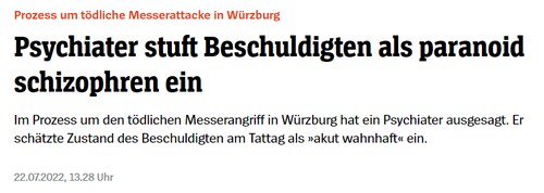 Psychiater stuft somalischen Messerstecher von Würzburg als "paranoid schizophren ein - Staatsanwalt...