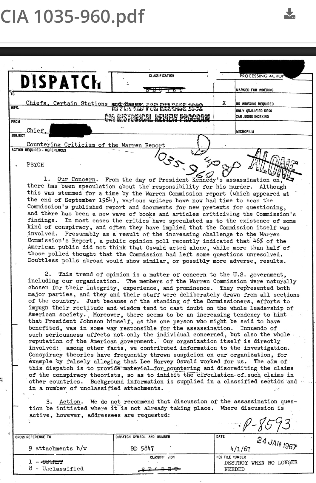 This is an old CIA memo from 1967 to all bureau chiefs around the world.  

This memo is the SOURCE of the phrase “conspiracy theorist.”

After the Warren commission published its conclusions about Kennedy’s assignation, books were published casting doubt about the reports conclusions. 

The CIA instructed its agents to quash all debate by labeling anyone asking questions as conspiracy theorists. 

What was the CIA so afraid of?  What’s wrong with questions and debate?  What were they trying to hide?

Why is it that anyone who questions the nature of COVID-19, potential treatments, and concerns about vaccines is labeled a conspiracy theorist?

Vladimir Zev Zelenko MD