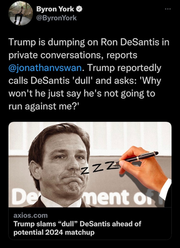 Watch this closely — Establishment Conservative Media pushing the rift between Trump and DeSantis

@...
