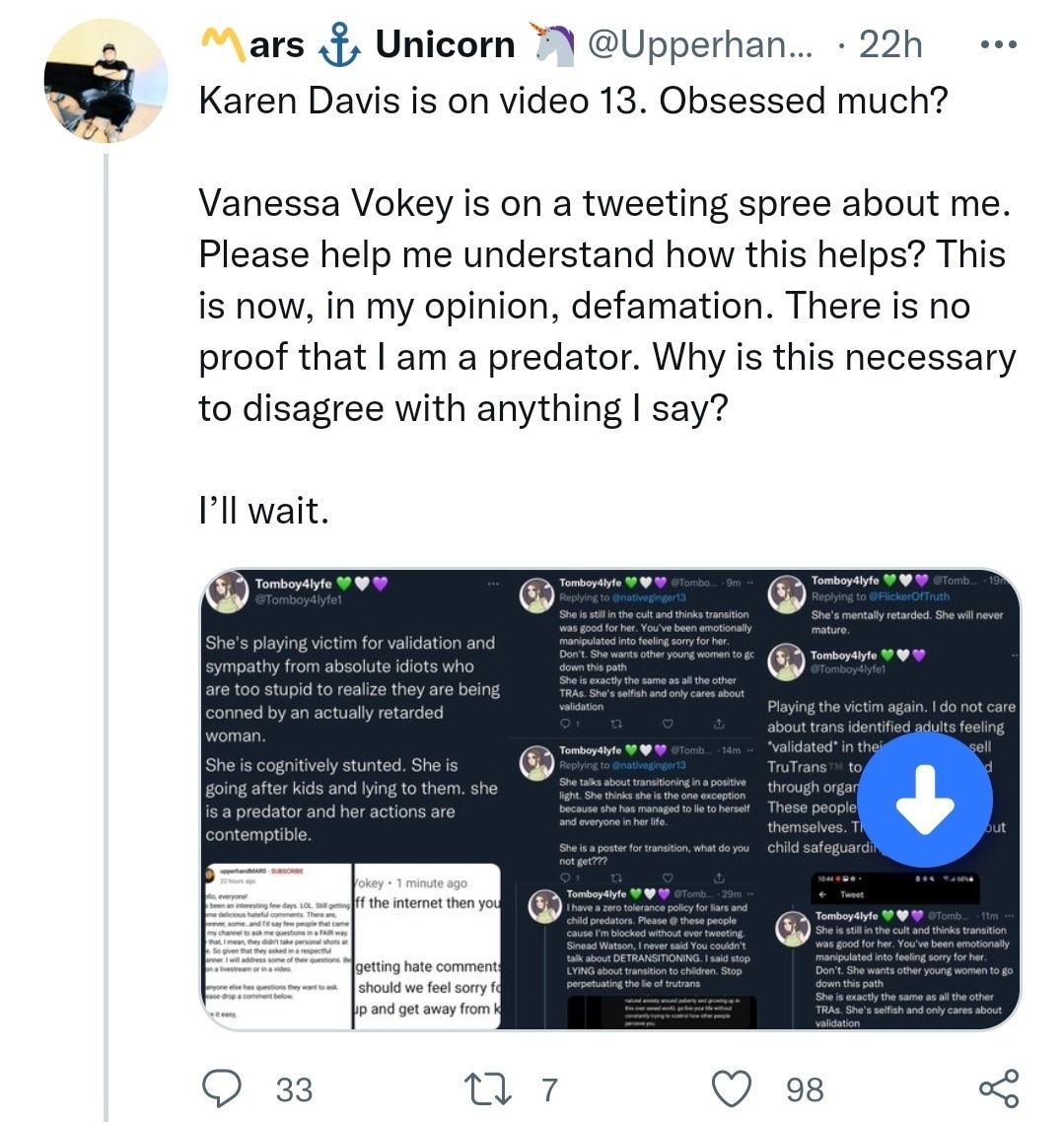 Mars thinks she's gonna sue me for defamation Lmfao okay lady. Good fucking luck 😜 
Mars is Pro-anorexia and pro-bulimia. She thinks cutting off healthy breasts is a fast way to lose weight! 

Also she blocked me, but is still getting my tweets, good to know 😈

There's nothing that makes me more mad that mentally ill/retarded adults pushing their BS coping mechanisms onto innocent children. Just because they can't be alone in their misery.

I've said it before and let me say it again: if you've been harmed, you're a victim.

You lose your victim status when you begin actively recruiting. All trans influencers are the exact same. They are advertisements for transition. They lie constantly. They are pathological liars. Stop falling for their shit.  