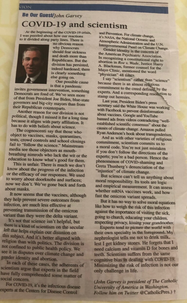 Scientism has become the religion of the left, therefore if you even question what is put out by the power elites you are a BAD person. The attached articl