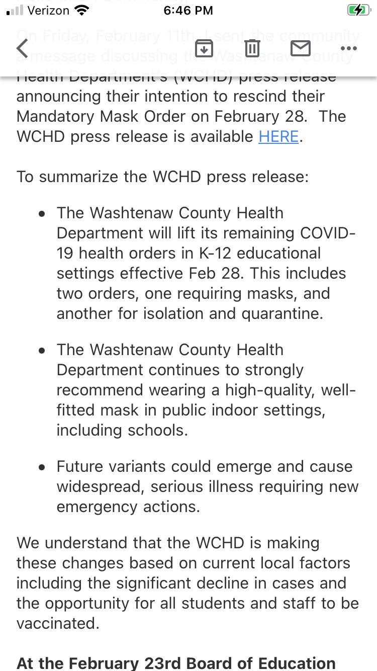 Such a bunch of garbage!!!  The Washtenaw Co HD is lifting its county-wide order on 2/28. This is ho...