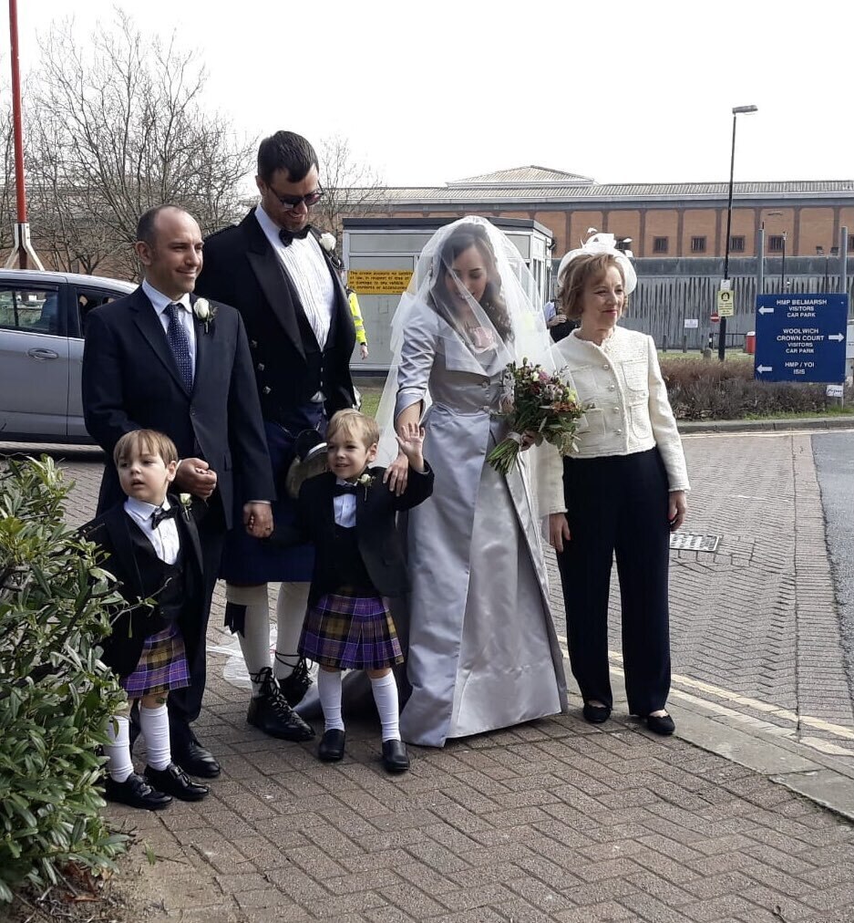 Stella Moris at Belmarsh prison today as she married her long term partner Julian Assange behind bars, their two sons and family members gathered, 3 years they've held him on remand, his crime? Reporting the truth!

#FreeAssange