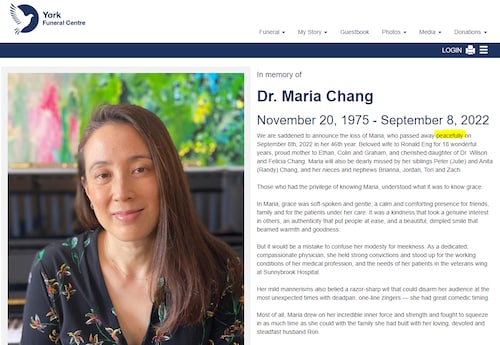 deepities on GETTR : @DrNaomiRWolf @EdwardDowd @rwmalonemd @VigilantFox @h_rosenbusch @reitschuster   46 years old Toronto family Dr.Maria Chang died suddenly on September 8, 2022. Now 35 total Canadian doctors who died this year.  Canadian Medical Associ