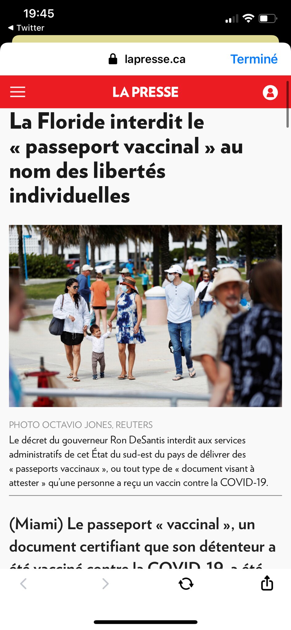 Il ne faut pas oublier cette nouvelle qui date du 2 avril 2021 qui dit qu’en Floride le Pass est int...