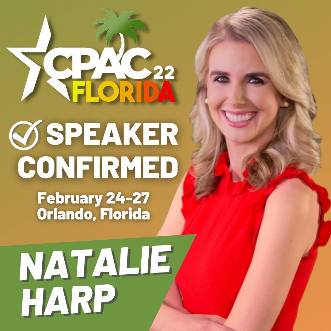 Looking forward to speaking @CPAC!

Be sure & get your tickets today:
https://cpac.conservative.org/?utm_source=speakers&utm_medium=referral&utm_campaign=cpac2022&utm_content=Natalie+Harp