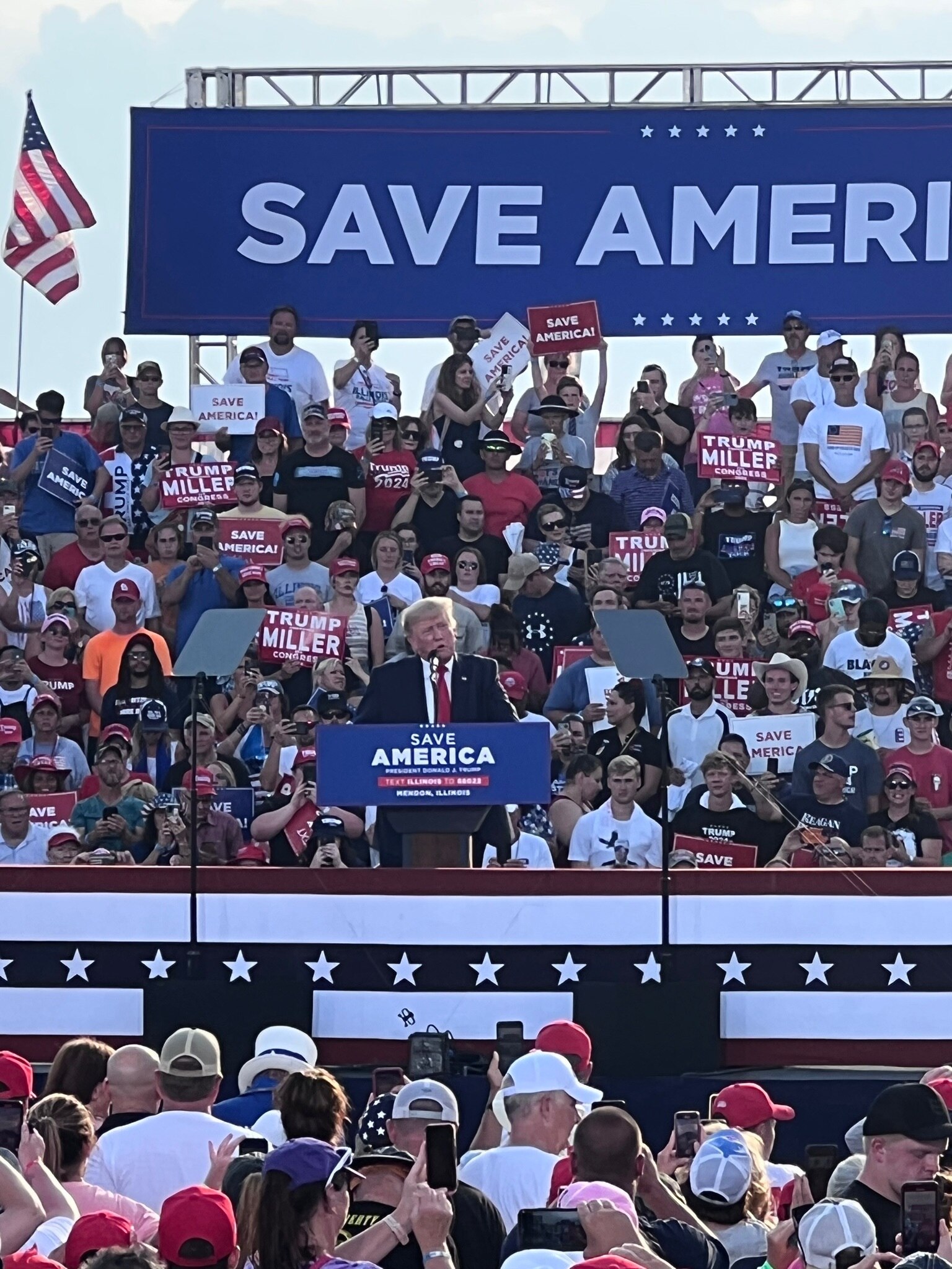 “Remember, they’re coming after me because I’m standing up for you…and they’re coming after you believe me.” President Trump referenced the persecution he’s been under with endless subpoenas and investigations. #illinois #trump #saveamerica 