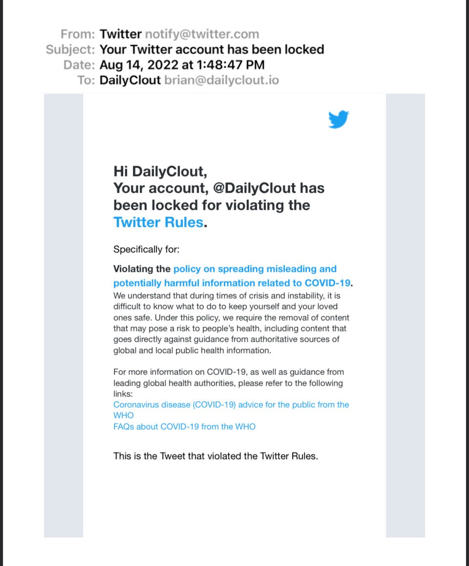 Twitter bans DailyClout for accurately reporting on a 44 per cent miscarriage rate in the Pfizer doc...