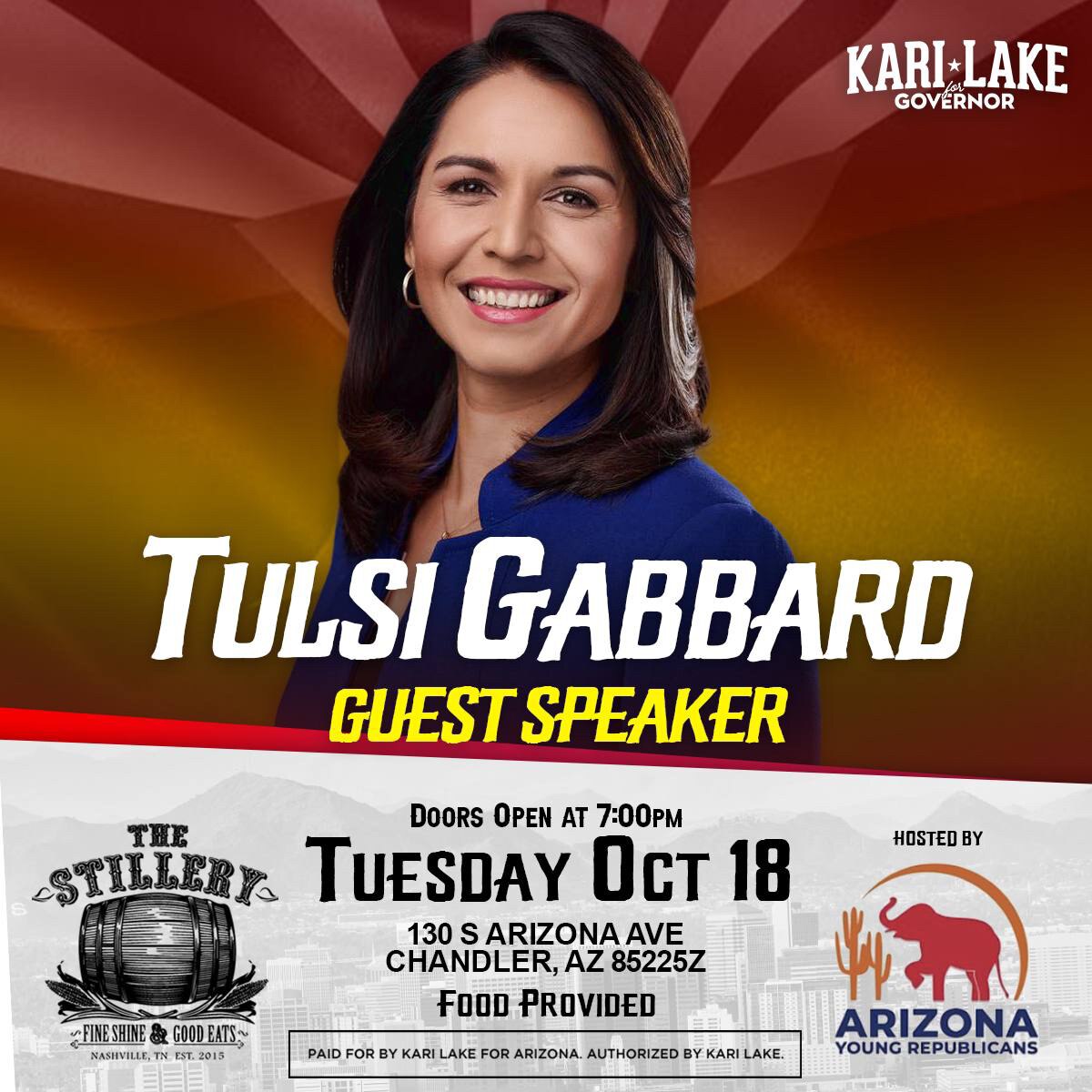 DO NOT MISS THIS! 

@TulsiGabbard is joining us TOMORROW in Chandler, AZ! 

Register for FREE: ⤵️

a...