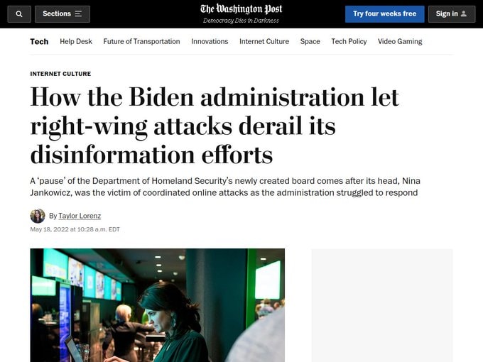 JUST IN: The Disinformation Board is DEAD… Moaning Myrtle put on "pause"...

Taylor Lorenz decries “...