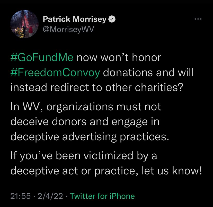 #BREAKING: West Virginia Attorney General urges West Virginians to contact his office if they believe they have been victimized by GoFundMe. 🔥🔥🔥